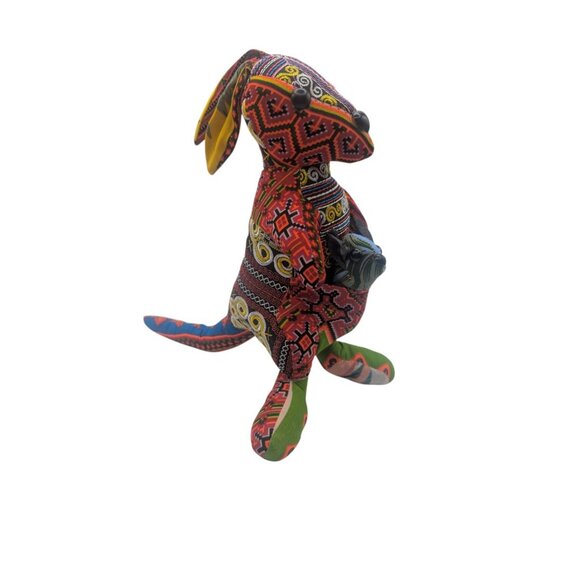 Brocade Handcrafted Multicolor Kangaroo Stuffed Animal With Joey - Picture 9 of 9